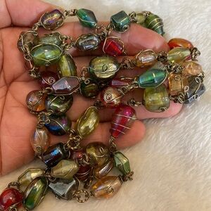 Wire Wrapped‎ Multi Colored Glass Beads Necklace